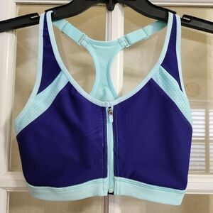 Champion Front Zip Sports Bra Navy Blue Aqua Racerback Adjustable Straps